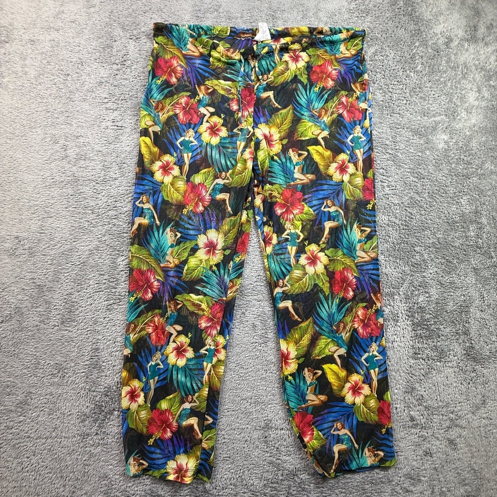Kathy Ireland Tropical Floral Pin Up Girl Sheer Beach Cover Up Pants M